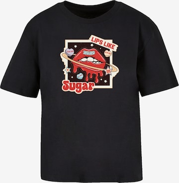 F4NT4STIC T-Shirt 'Lips Like Sugar Retro Fashion Valentinstag' in Schwarz: Vorderseite