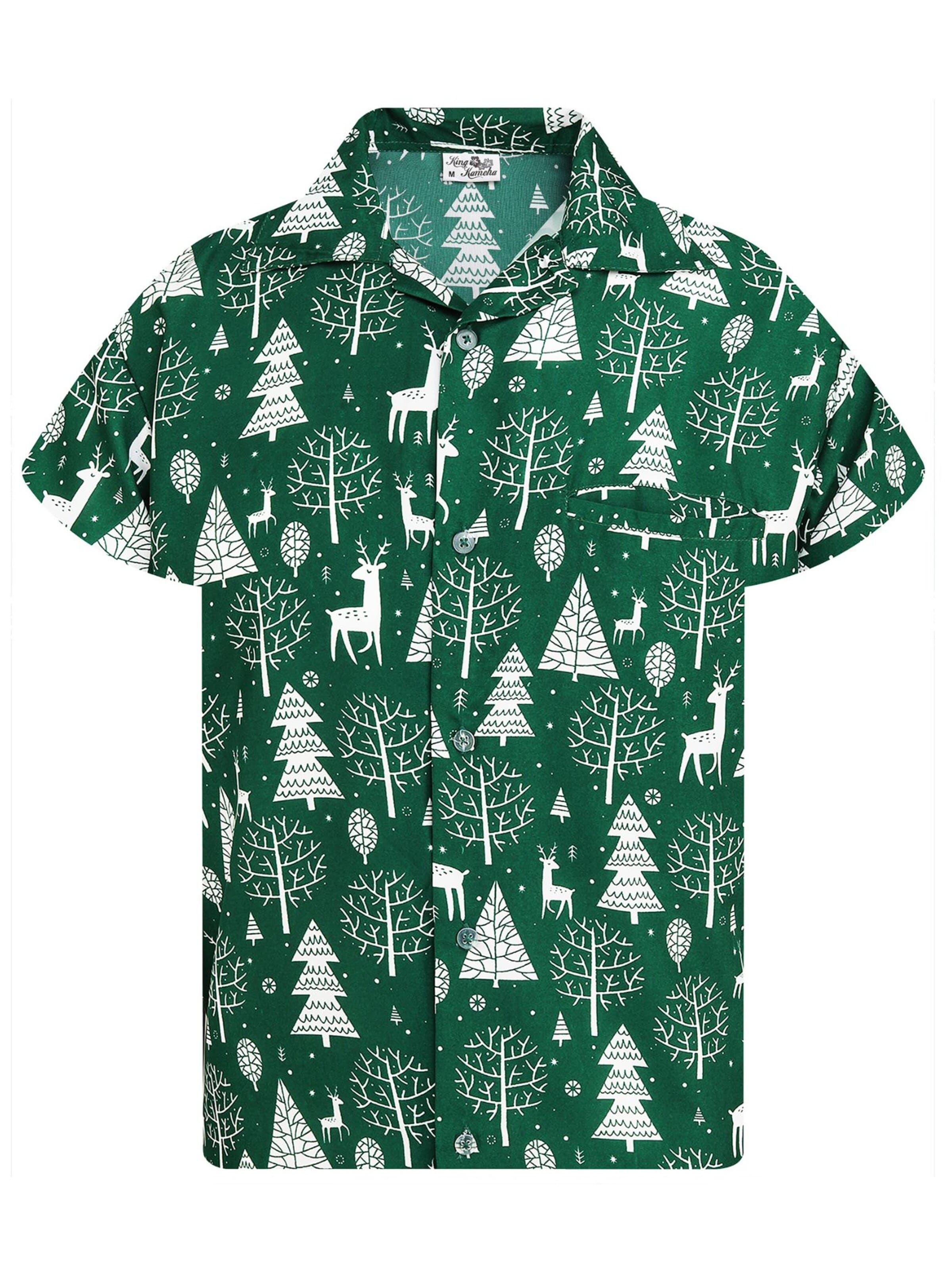 Camicia 'Christmas Reindeer' di King Kameha in verde: frontale
