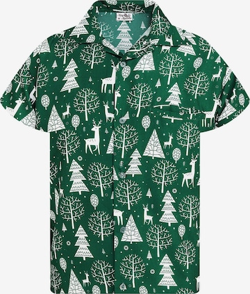 Camicia 'Christmas Reindeer' di King Kameha in verde: frontale