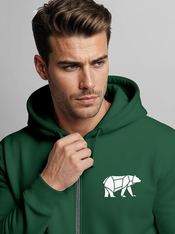 Neverless Zip-Up Hoodie 'Bär Lineart Polygon' in Green