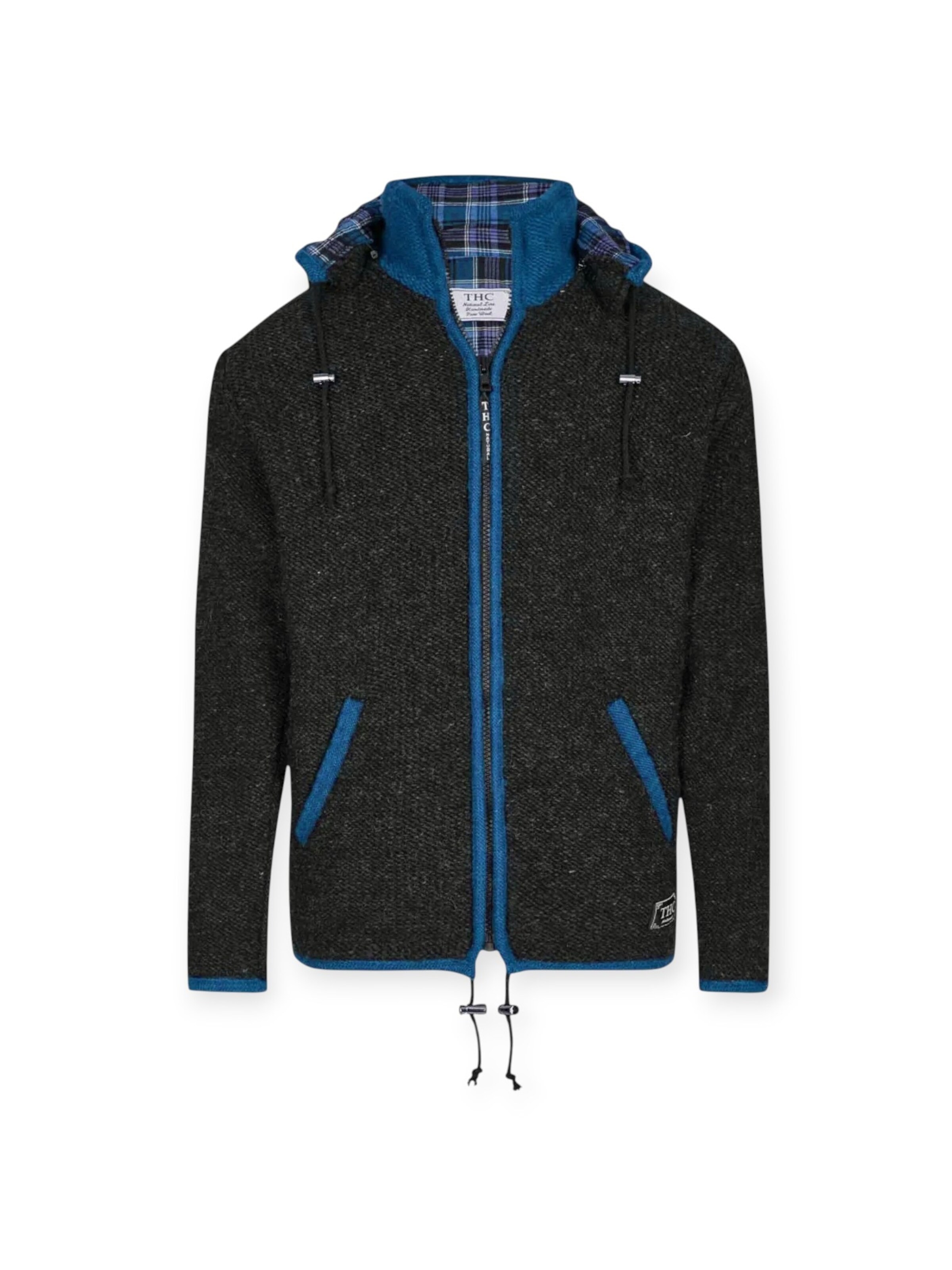 THC Natural Line Knit Cardigan 'THC 808' in Black: front