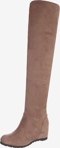 Ital-Design Over the Knee Boots in Beige: front