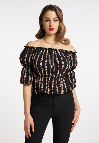 Camicia da donna di faina in nero: frontale