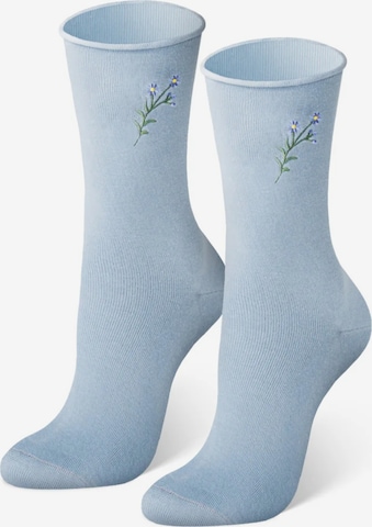 Von Jungfeld Socken 'Blumen' in Blau: Vorderseite