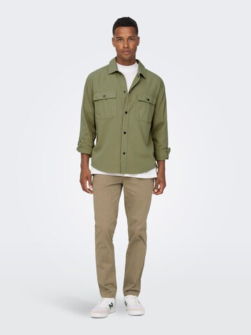 Only & Sons Comfort fit Button Up Shirt 'Team' in Green