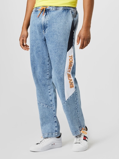 Tommy Jeans Jeans i blå denim / ljusorange / svart / vit, På modell