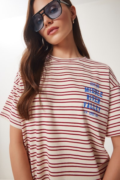 Maglietta Happiness İstanbul di colore crema / blu / rosso scuro, Visualizzazione prodotti