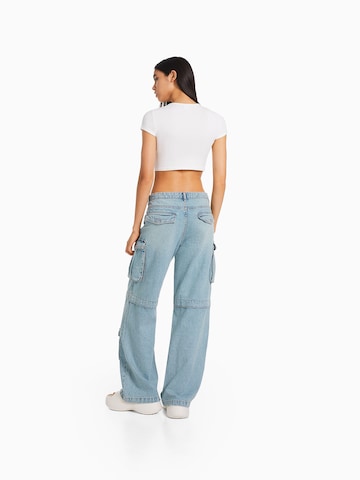 Bershka Wide leg Cargojeans in Blauw