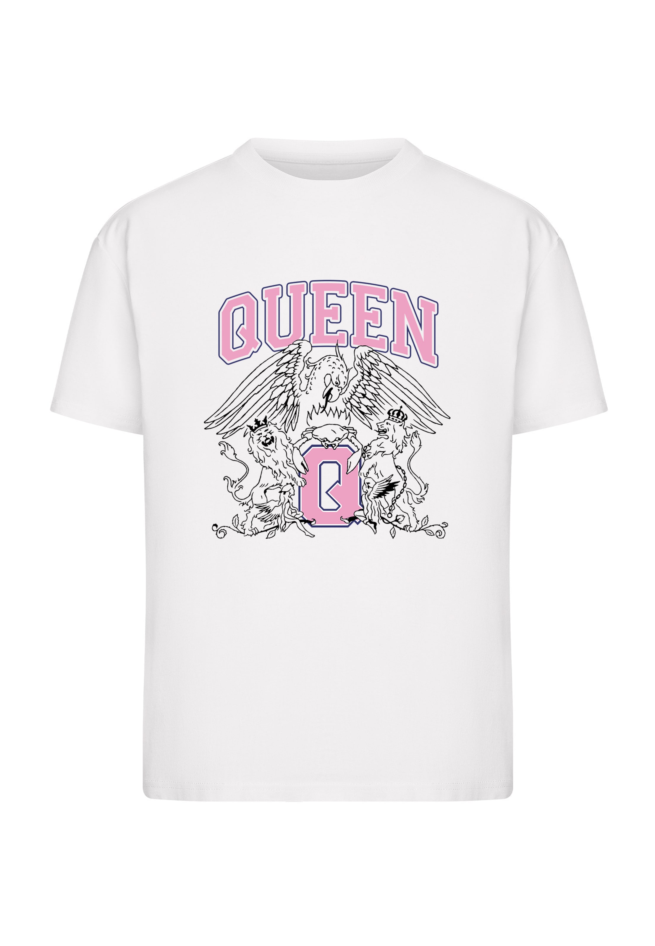 eozin / fekete / fehér Merchcode Póló 'Queen Crest College' - XL, Termék nézet
