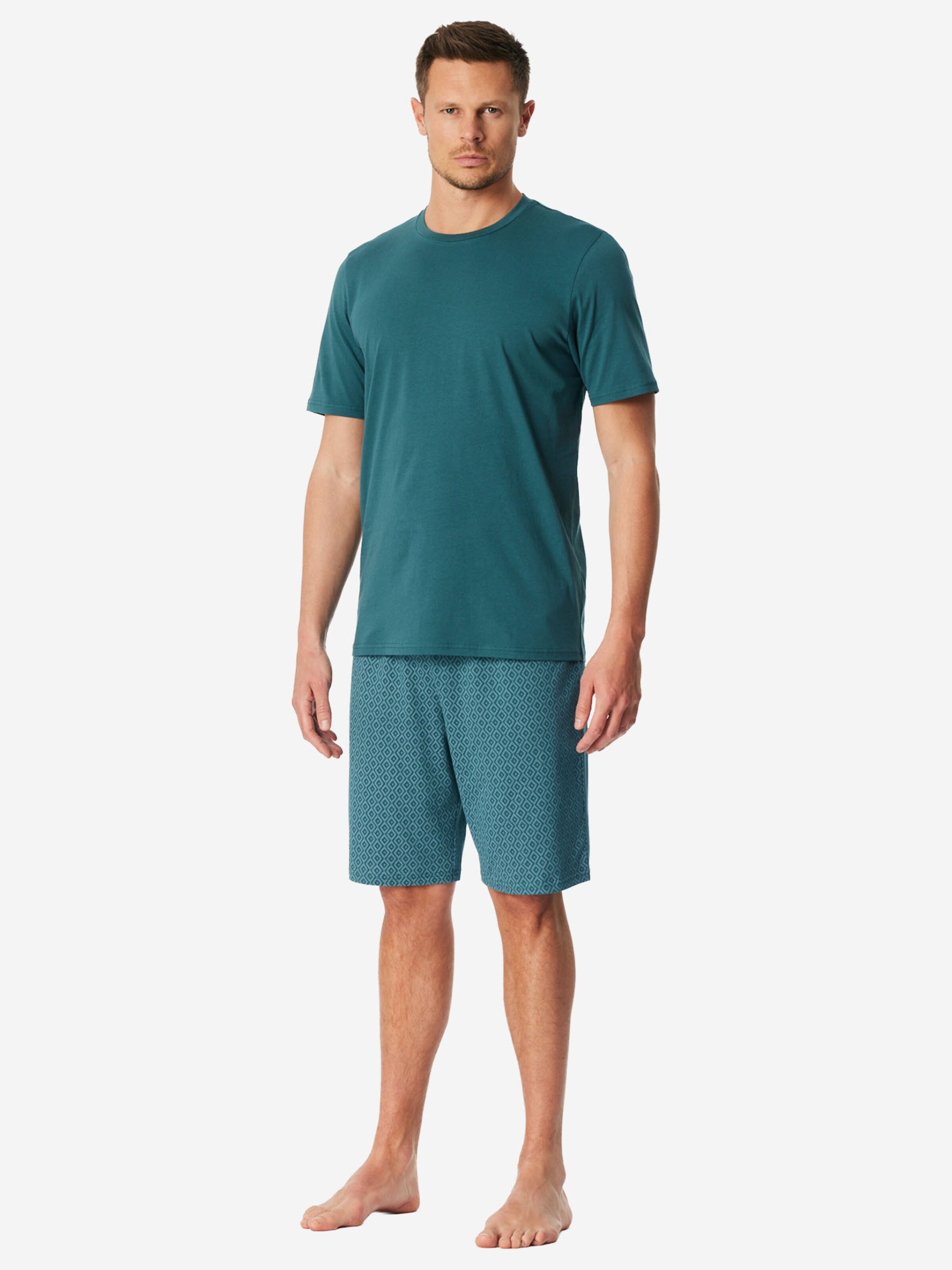SCHIESSER Pyjama kort ' Casual Essentials ' in Groen: voorkant