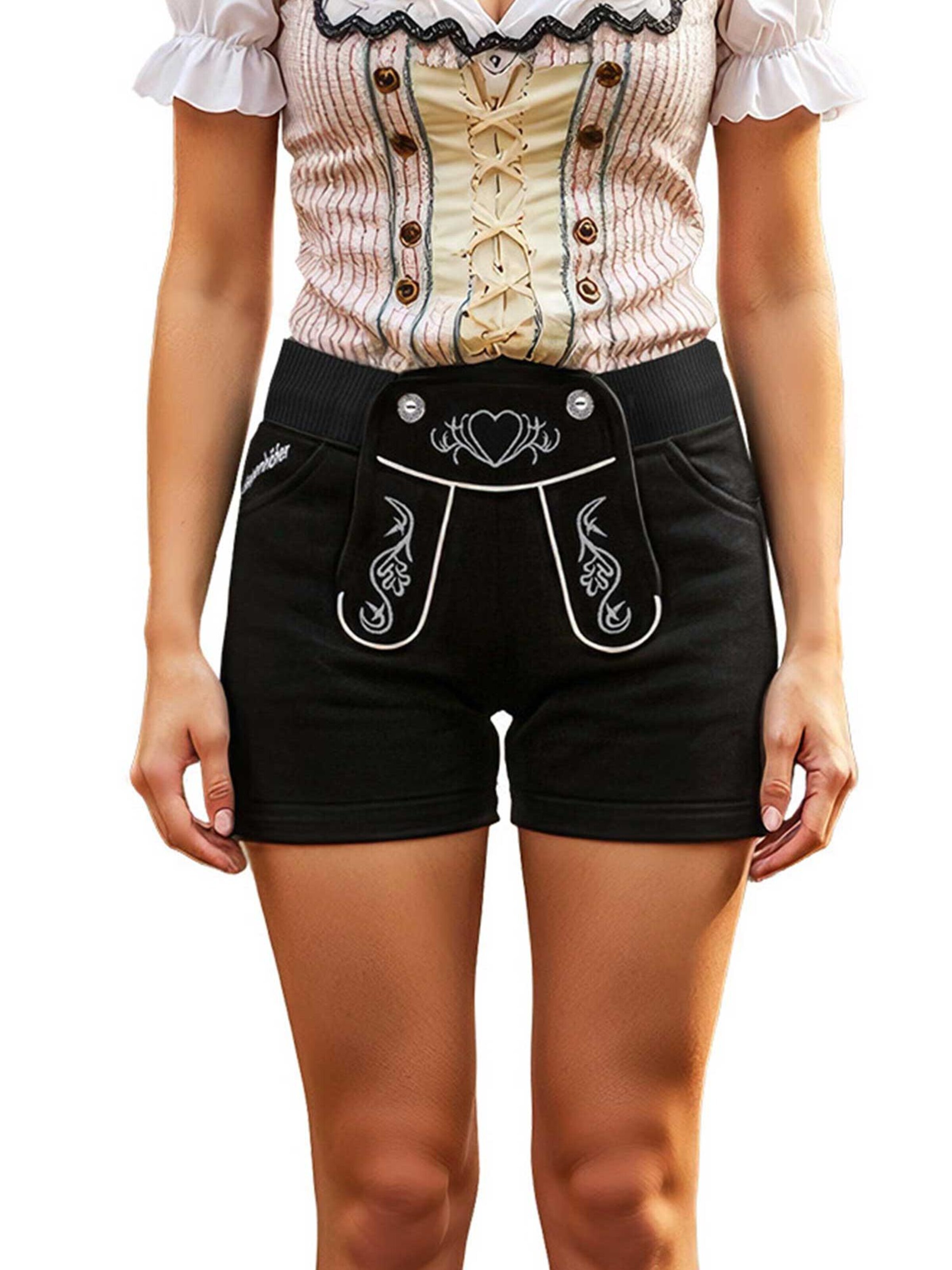 Steigenhöfer Regular Trachtenhose 'Kurze Jogginghose im Lederhose Damen Look - Helene'‌‌‌‌‌‌ in Schwarz: Vorderseite