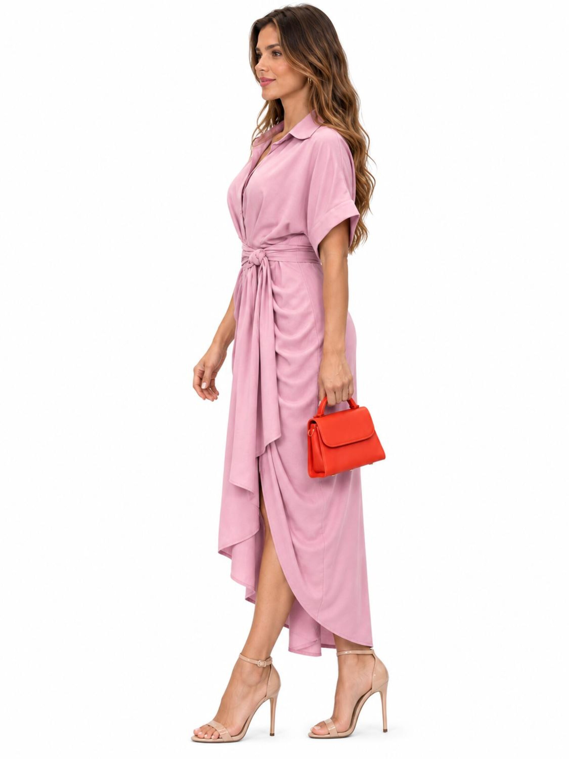 SPORTS36.NL Jurk 'Women's Short-Sleeve Shirt Dress with Waist Tie' in Roze