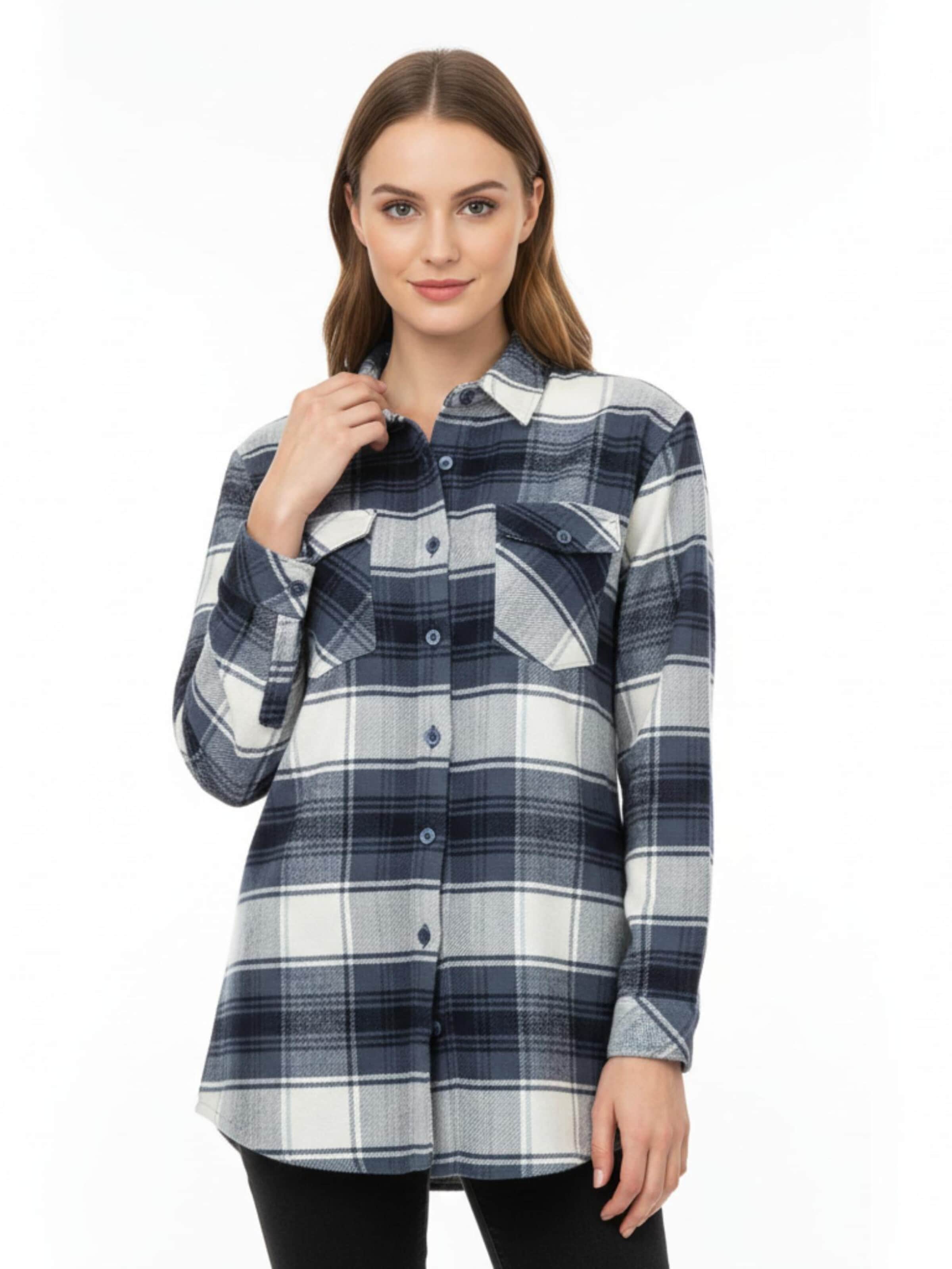 Chemisier 'Women's flannel shirt with 4 Pockets' Radwa en bleu