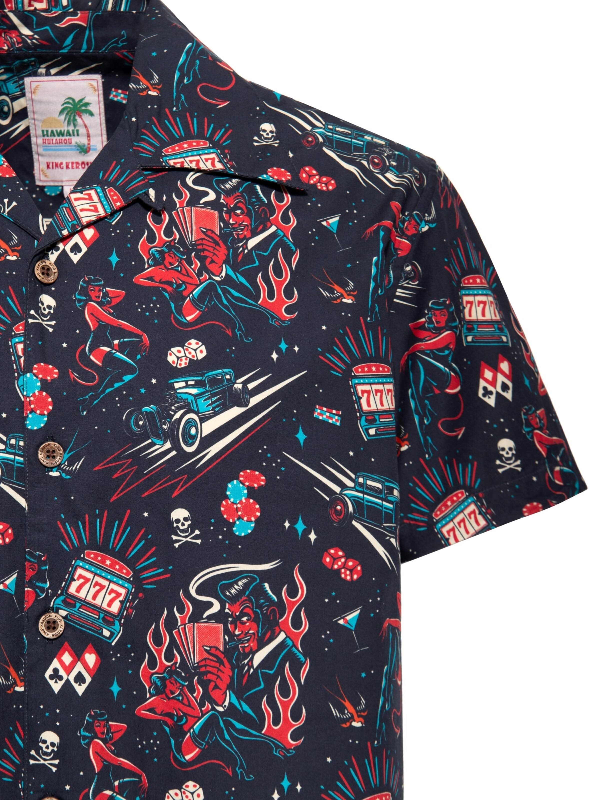 King Kerosin Regular fit Button Up Shirt 'Rockabilly Devil' in Black
