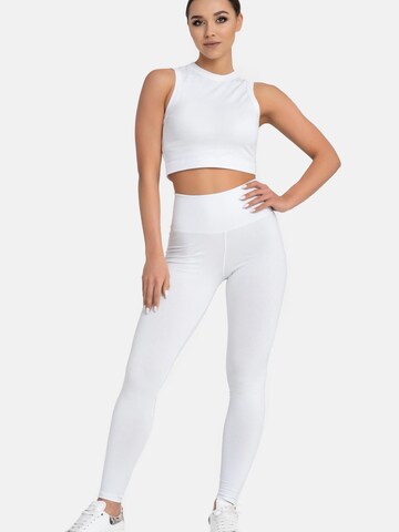 Coupe slim Leggings 'aus Baumwolle mit hohem Bund' Evoni en blanc : devant