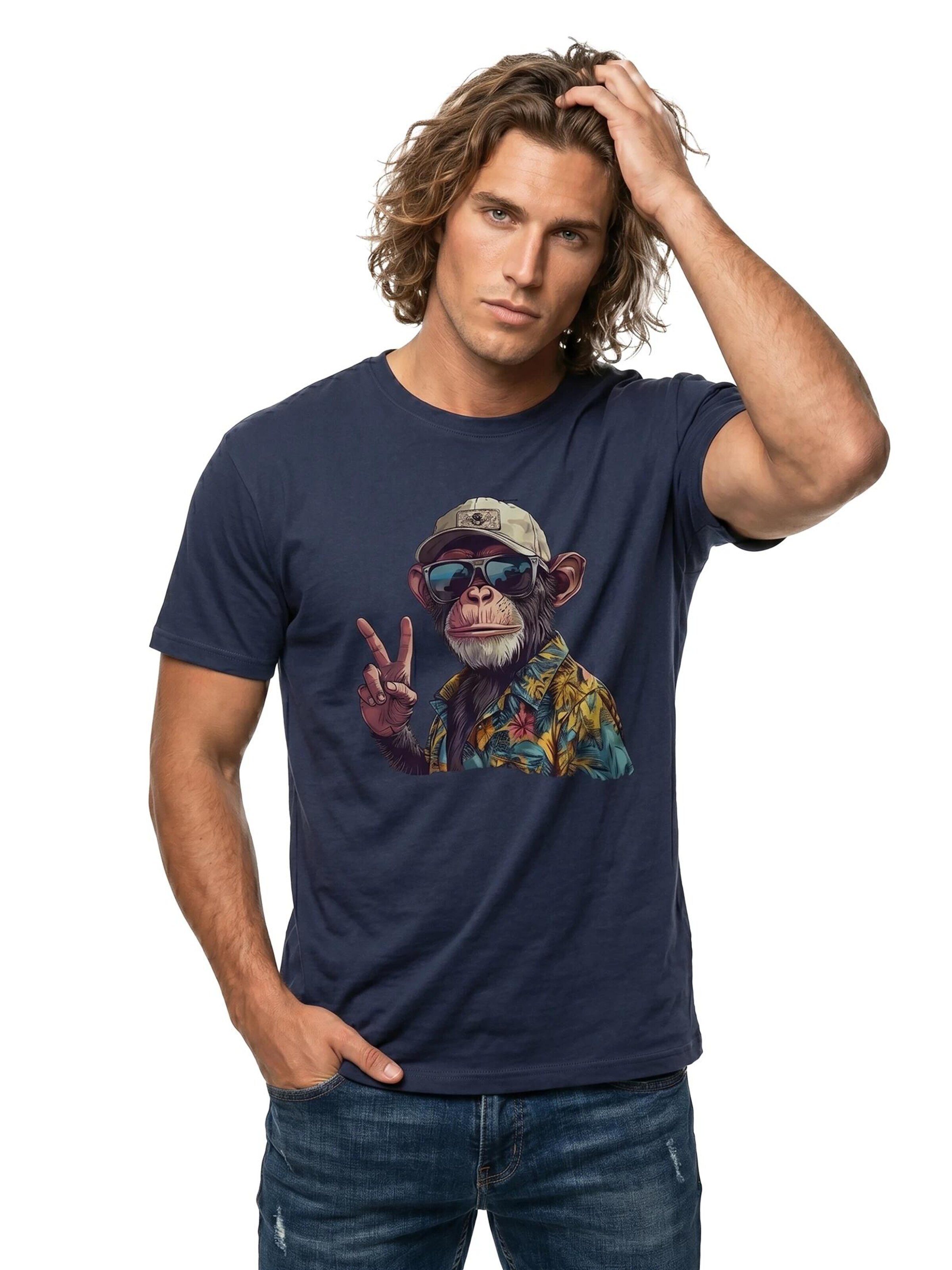 MAKAYA Shirt 'Peace Affe' in Blue