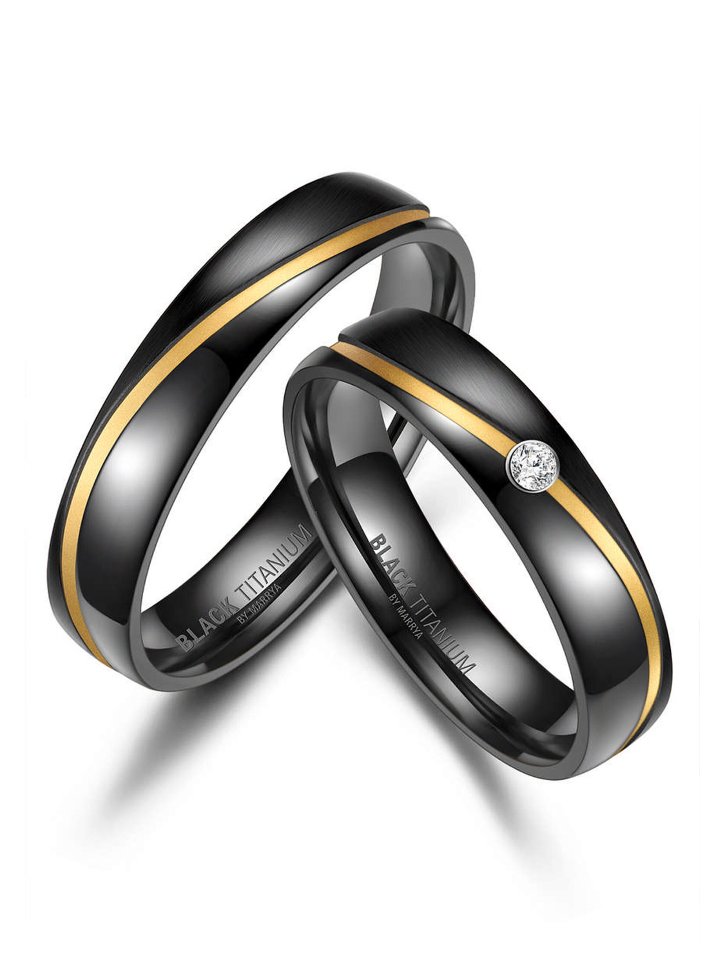 Anello 'MARRYA Ehering BT-01 aus Black Titanium – Schwarz, gelbgold plattiert' di MARRYA in grigio: frontale