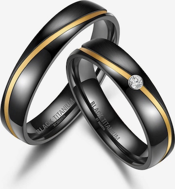 Anello 'MARRYA Ehering BT-01 aus Black Titanium – Schwarz, gelbgold plattiert' di MARRYA in grigio: frontale