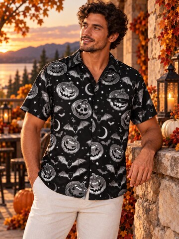Maglietta 'Halloween Pumpkin Bat' di King Kameha in nero