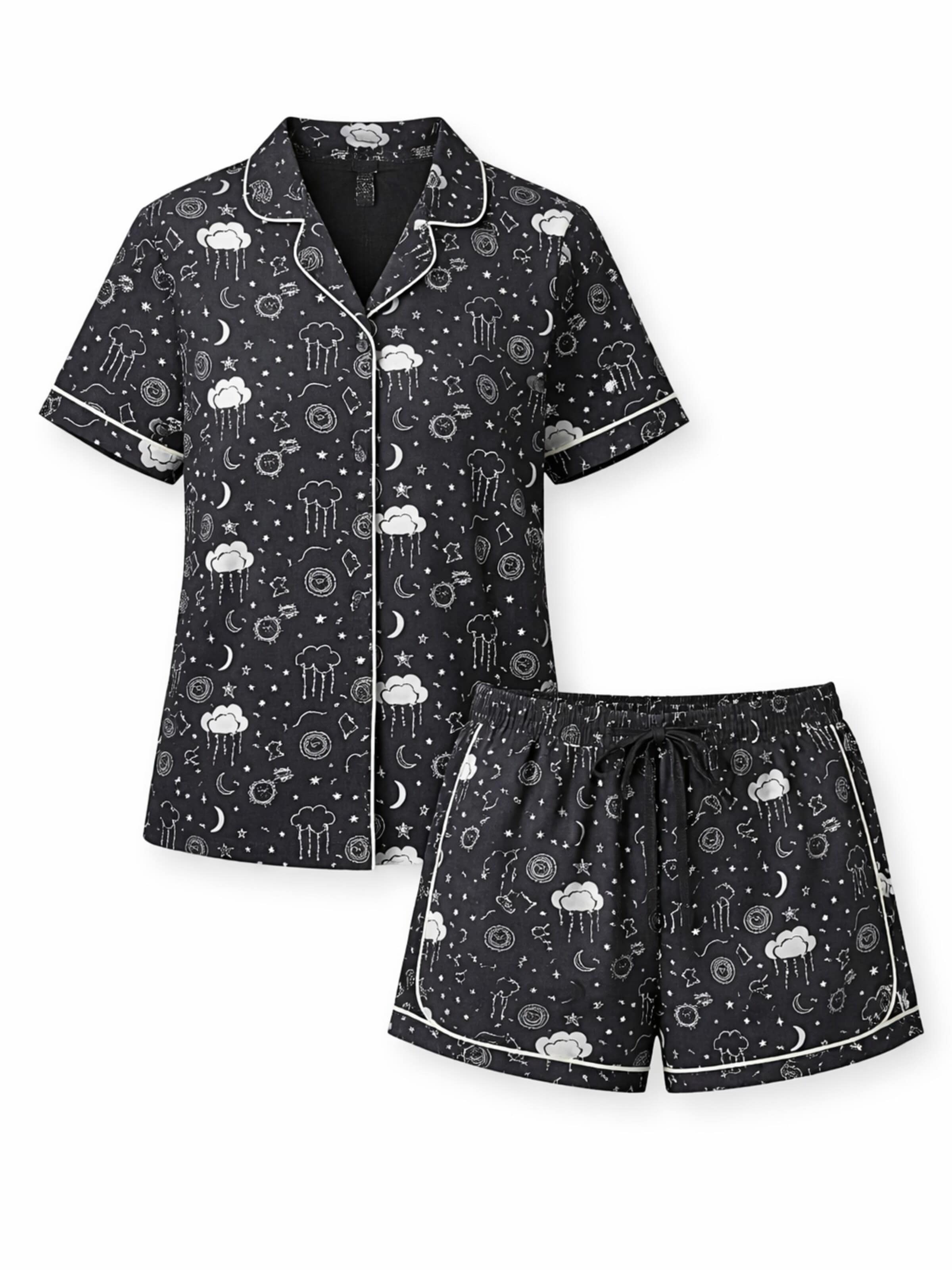 Shorty 'Leafletic Women’s Printed Night Wear Short Set' di LEAFLETIC in nero: frontale
