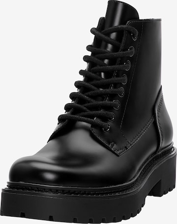 Pull&Bear Lace-up bootie in Black: front