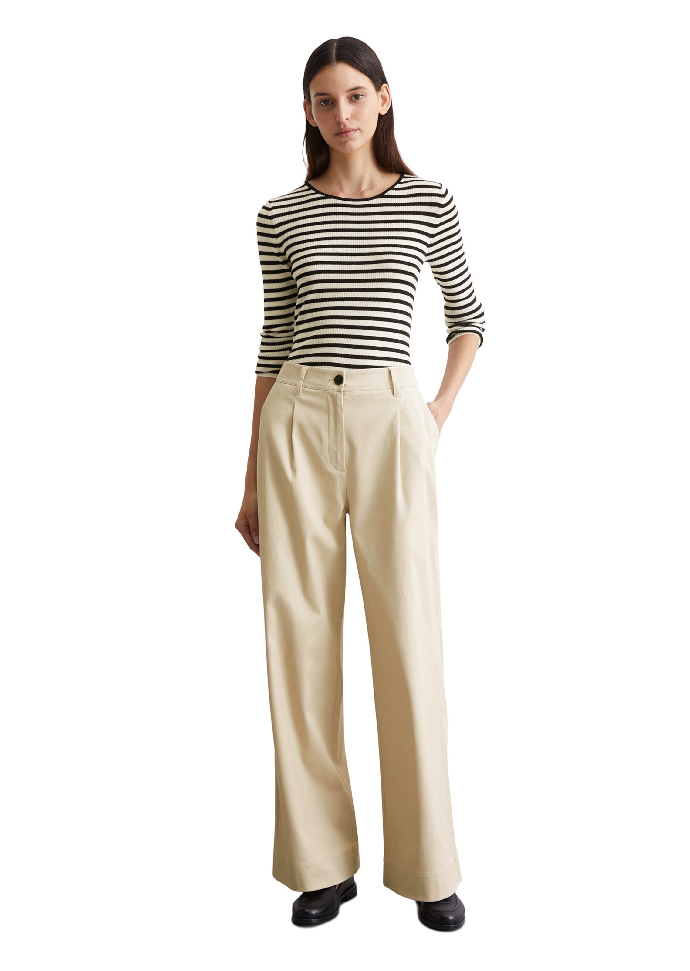 Marc O'Polo Wide leg Bandplooibroek in Beige