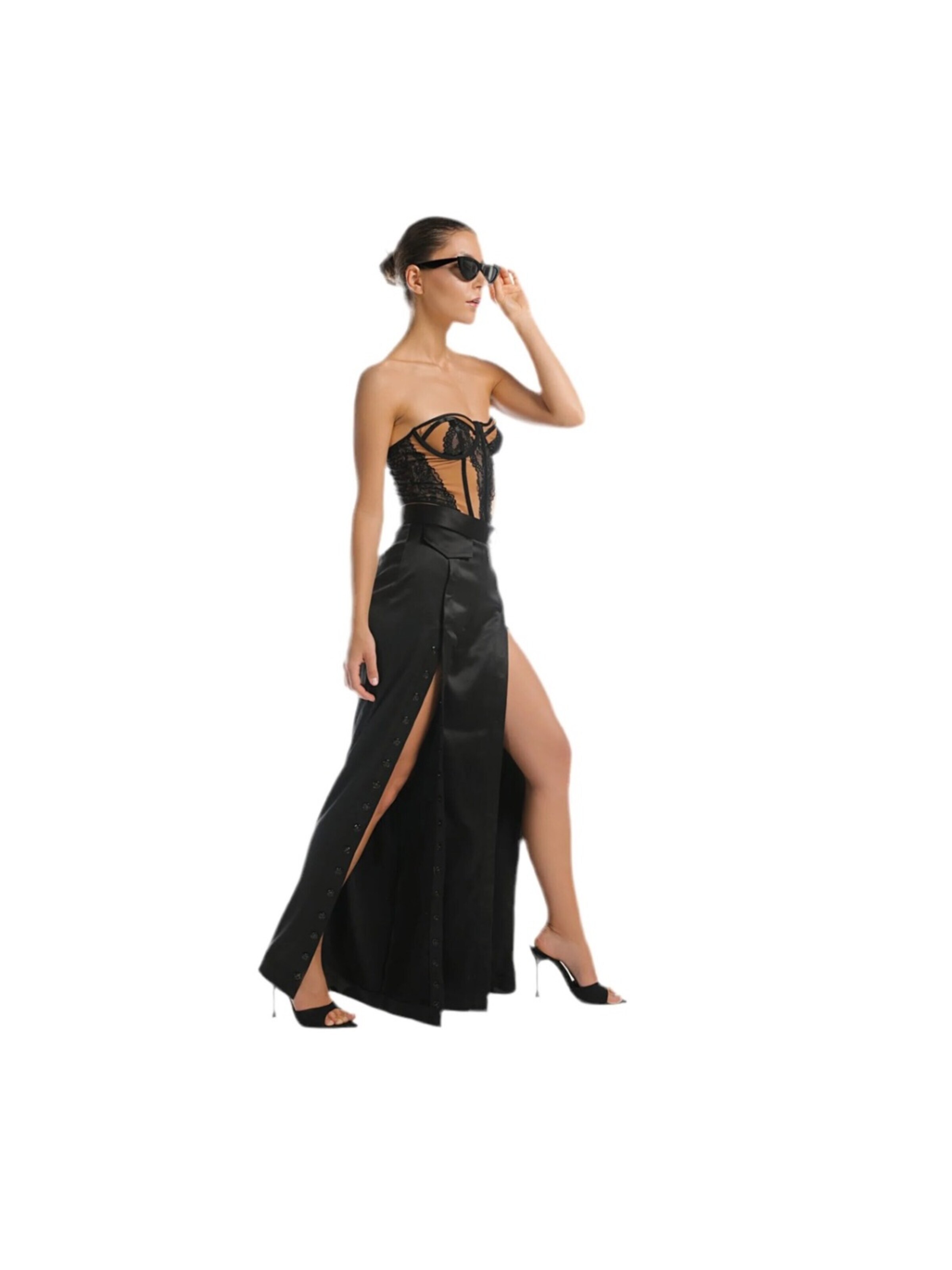 regular Pantaloni 'Hand-Sewn Slit Trousers' di iellele in nero