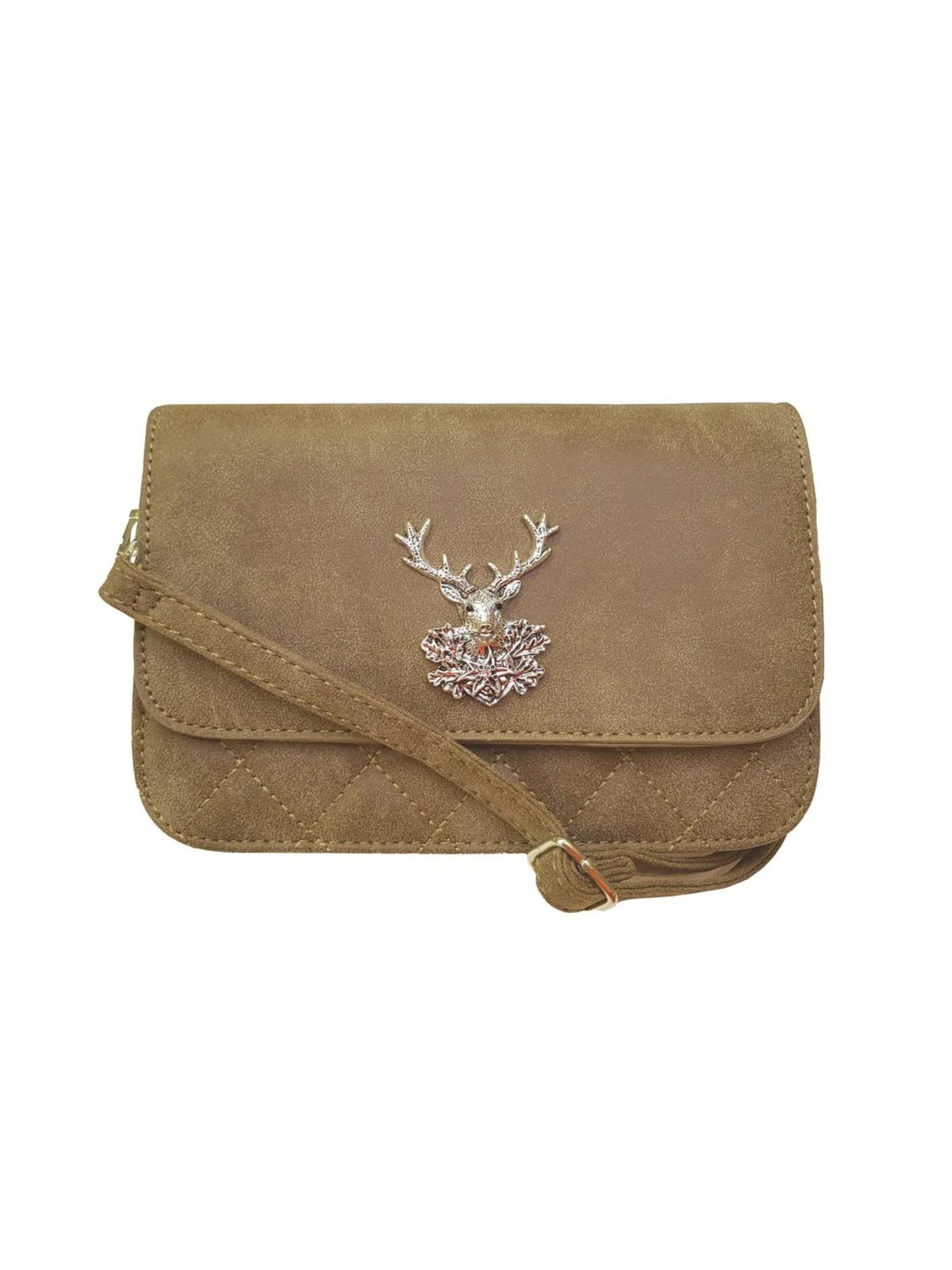 Moschen Bayern Crossbody Bag 'Trachtentasche - Dirndltasche Hirscherl' in Beige: front