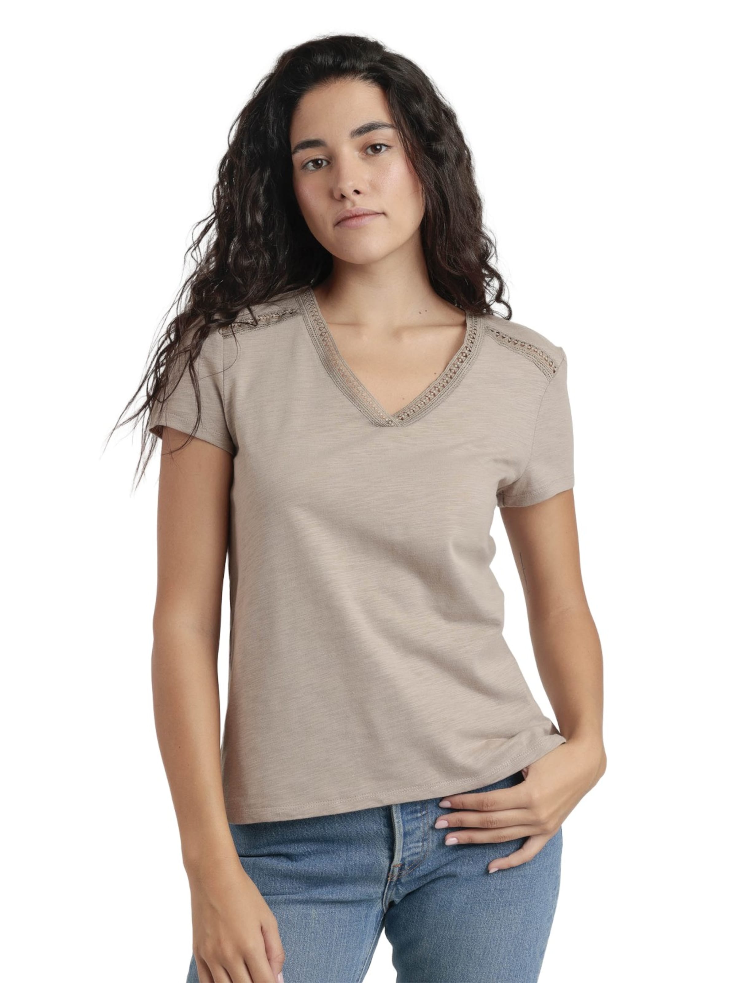 admas - Top 'ADMAS Camiseta Manga Corta Slub Entredos para Mujer' en beige: frente