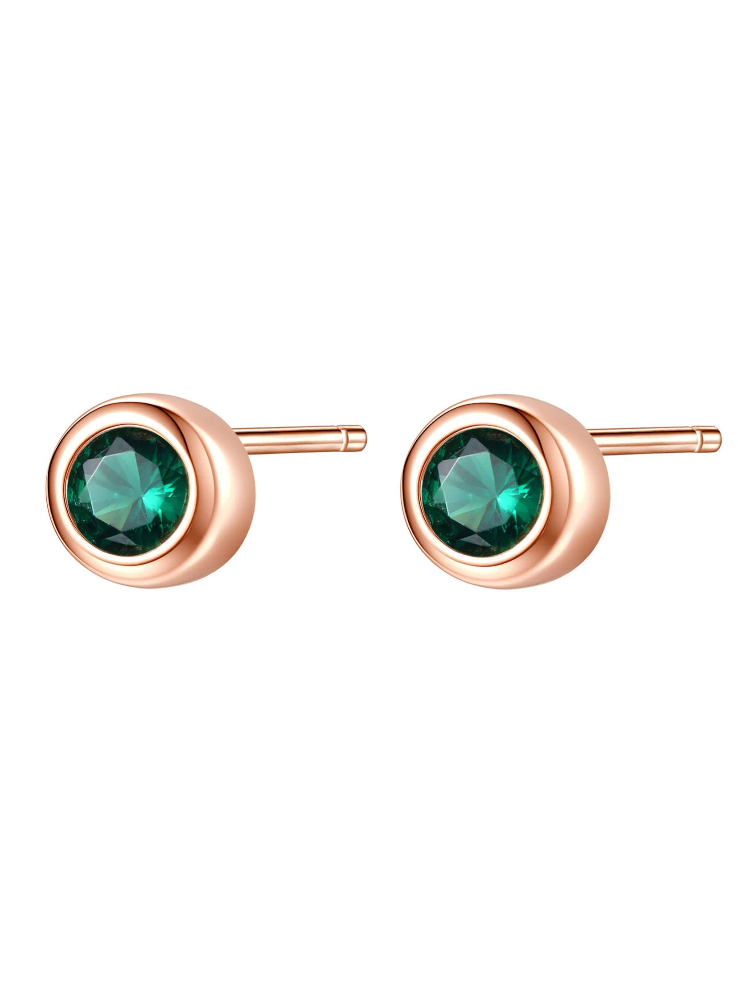 Hey Happiness Oorbellen 'Emerald Bezel Cubic Zirconia' in Goud: voorkant