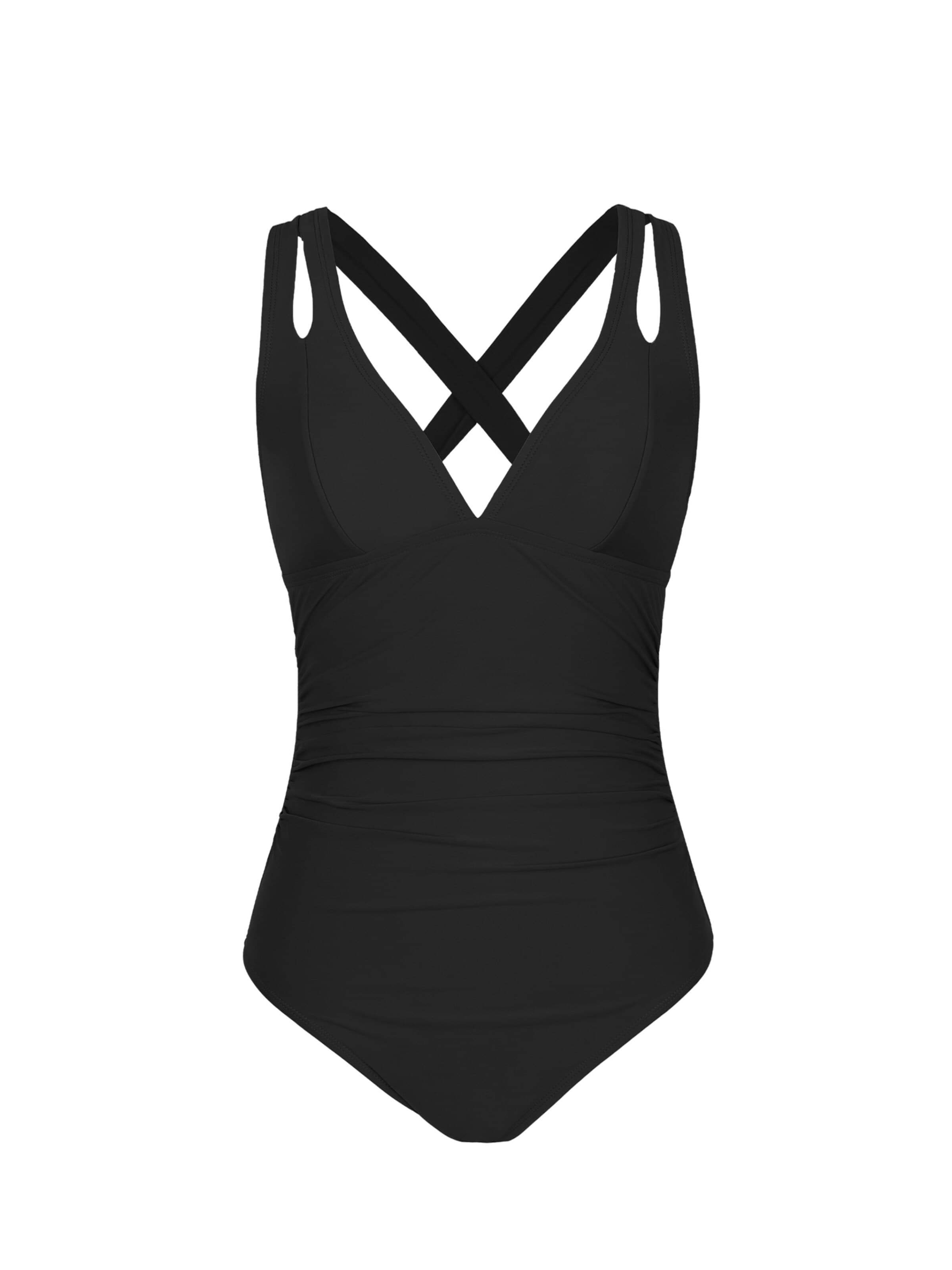 Cupshe Swimsuit 'Floral Ruched Crossback One-Piece' in Black: front