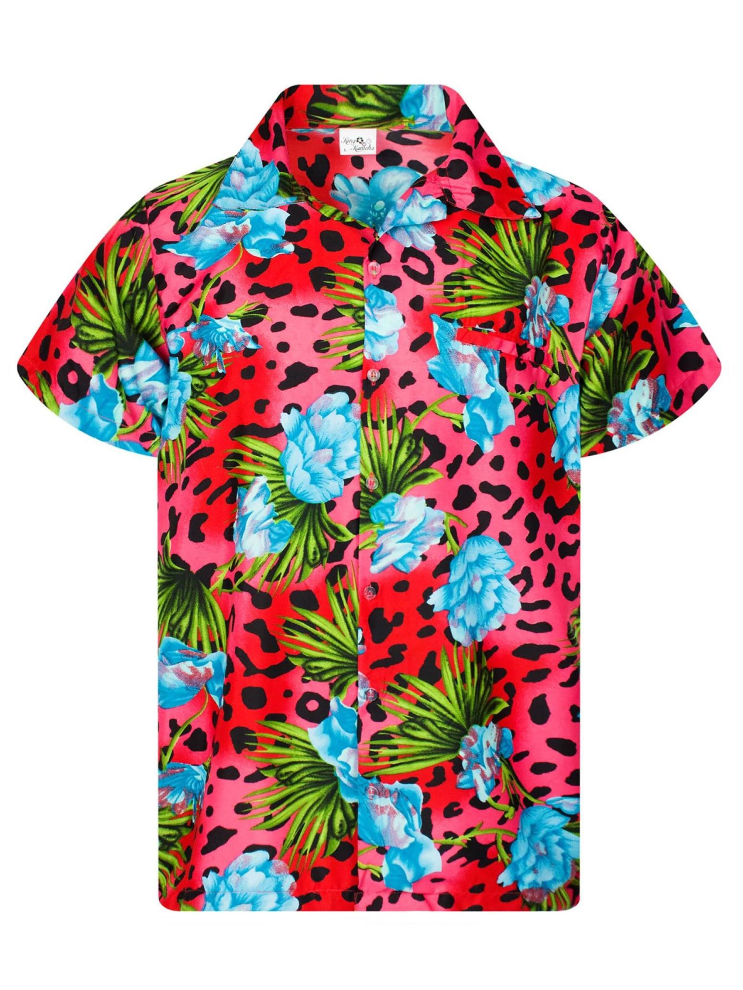 King Kameha Shirt 'Leopard Flowers'‌‌‌‌‌‌ in Rot: Vorderseite
