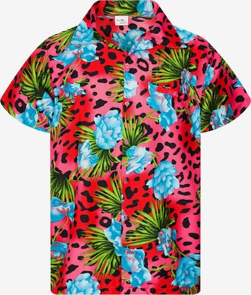 King Kameha Shirt 'Leopard Flowers' in Rot: Vorderseite