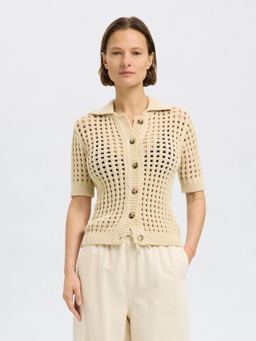 SELECTED Gebreid vest in Beige: voorkant