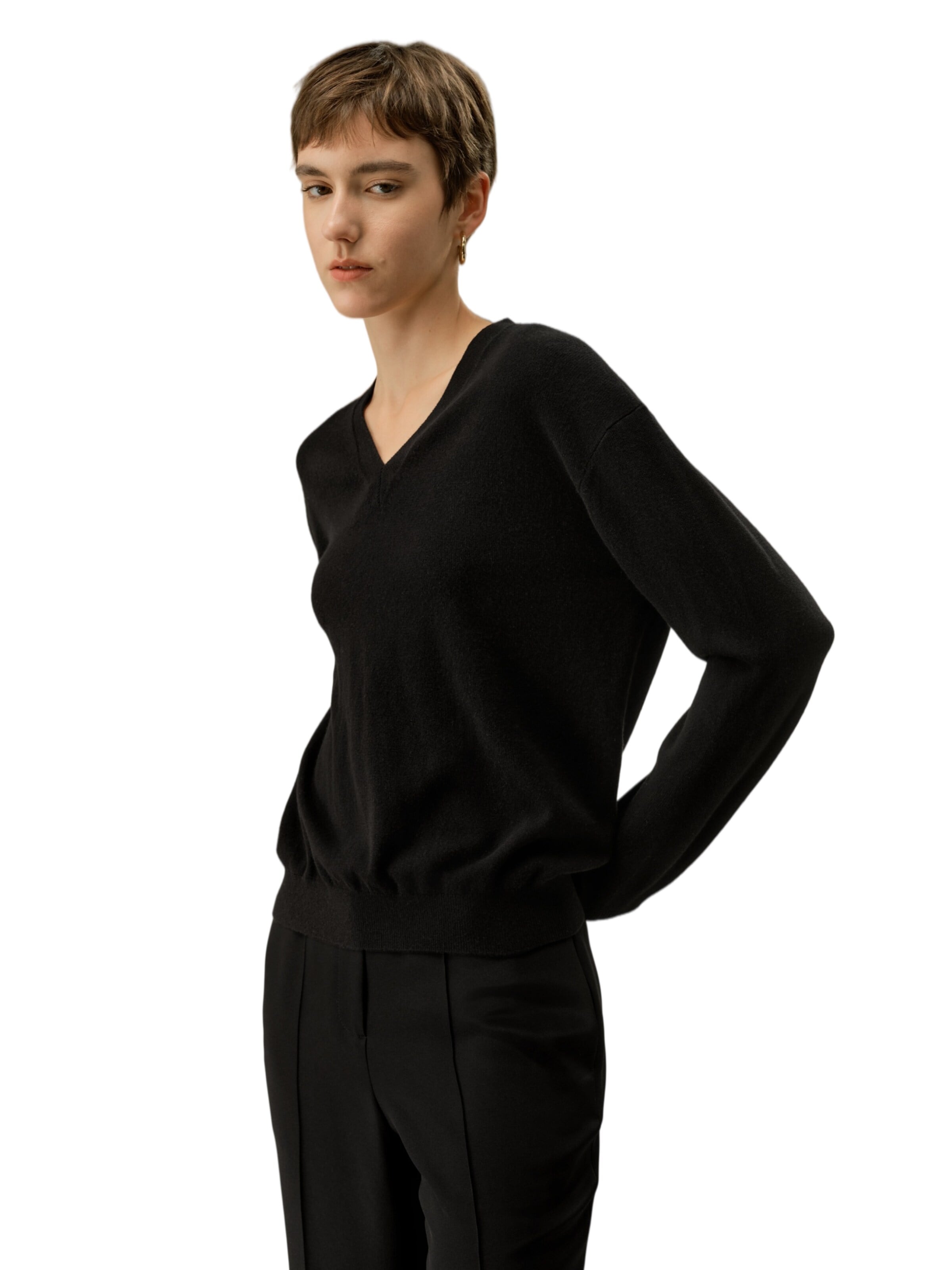 Lilysilk - Jersey 'Baby-Kaschmir Pullover mit V-Ausschnitt' en negro