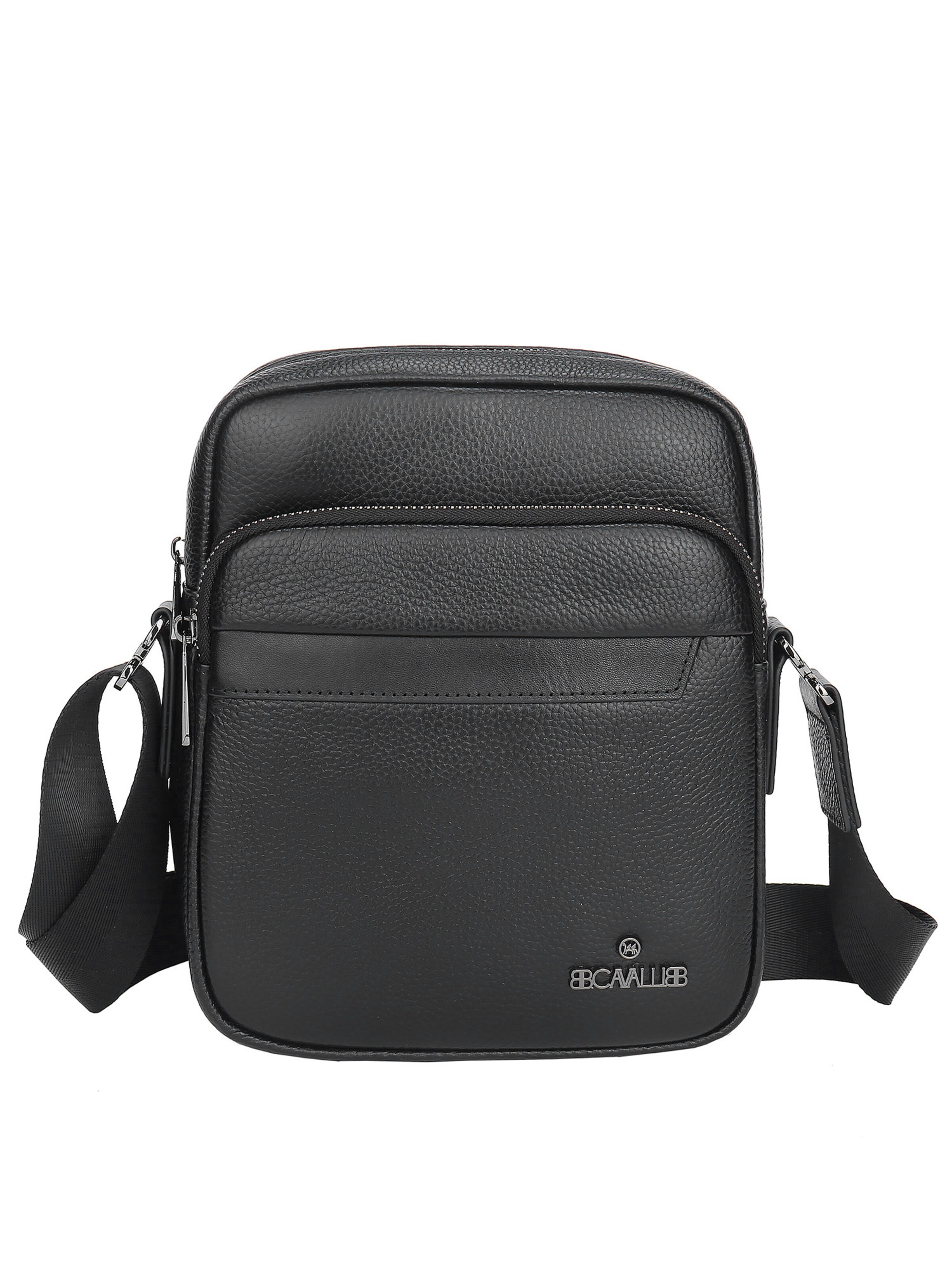Borsa a tracolla 'Borsa a Tracolla Uomo Vera Pelle B Cavalli Zip 20x25x8cm' di B. Cavalli in nero: frontale