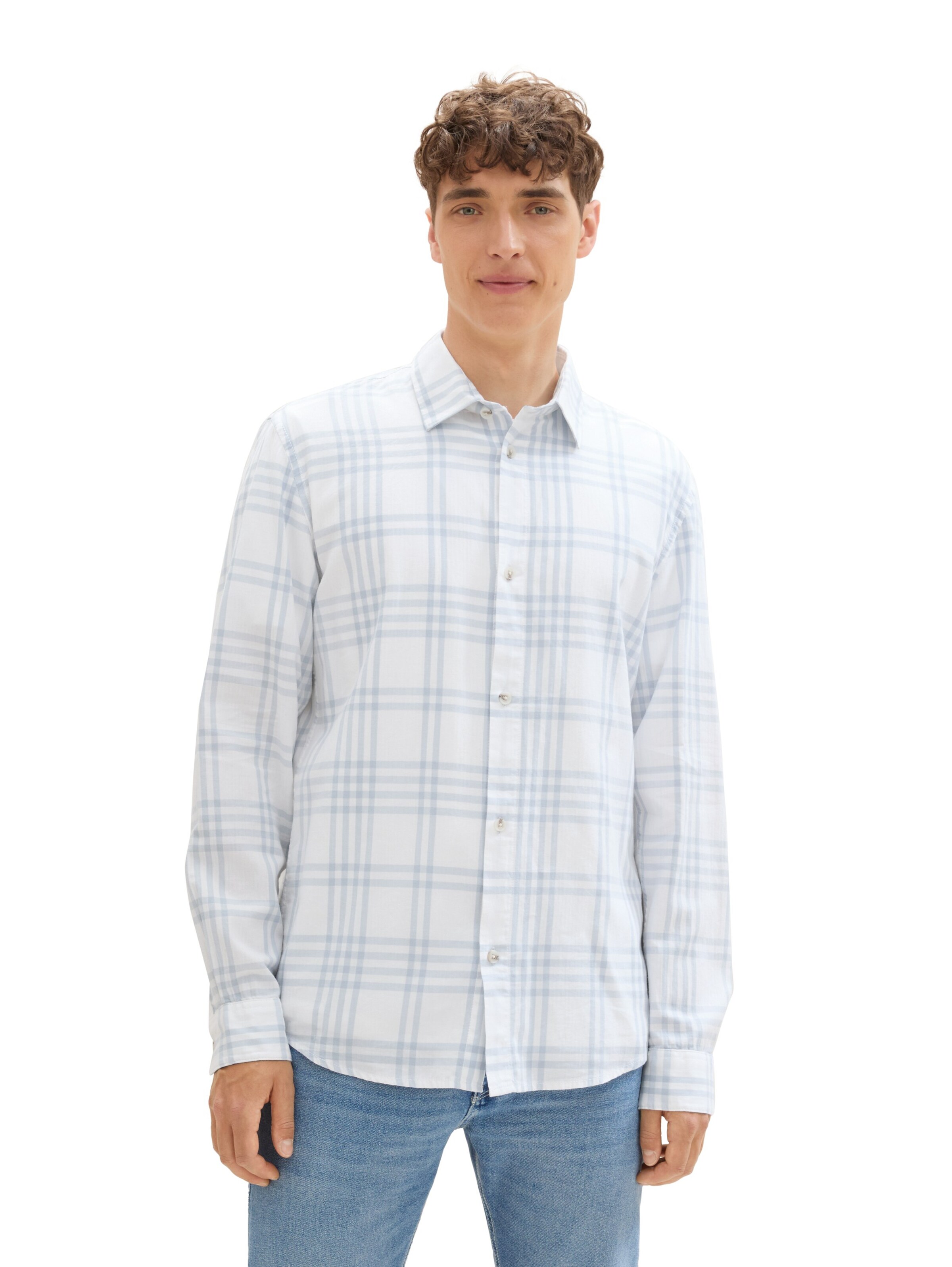 TOM TAILOR DENIM Regular fit Button Up Shirt in White: front