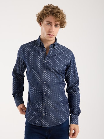 7Camicie Slim fit Zakelijk overhemd 'Leonardo Denim Man Shirt Blue White' in Blauw