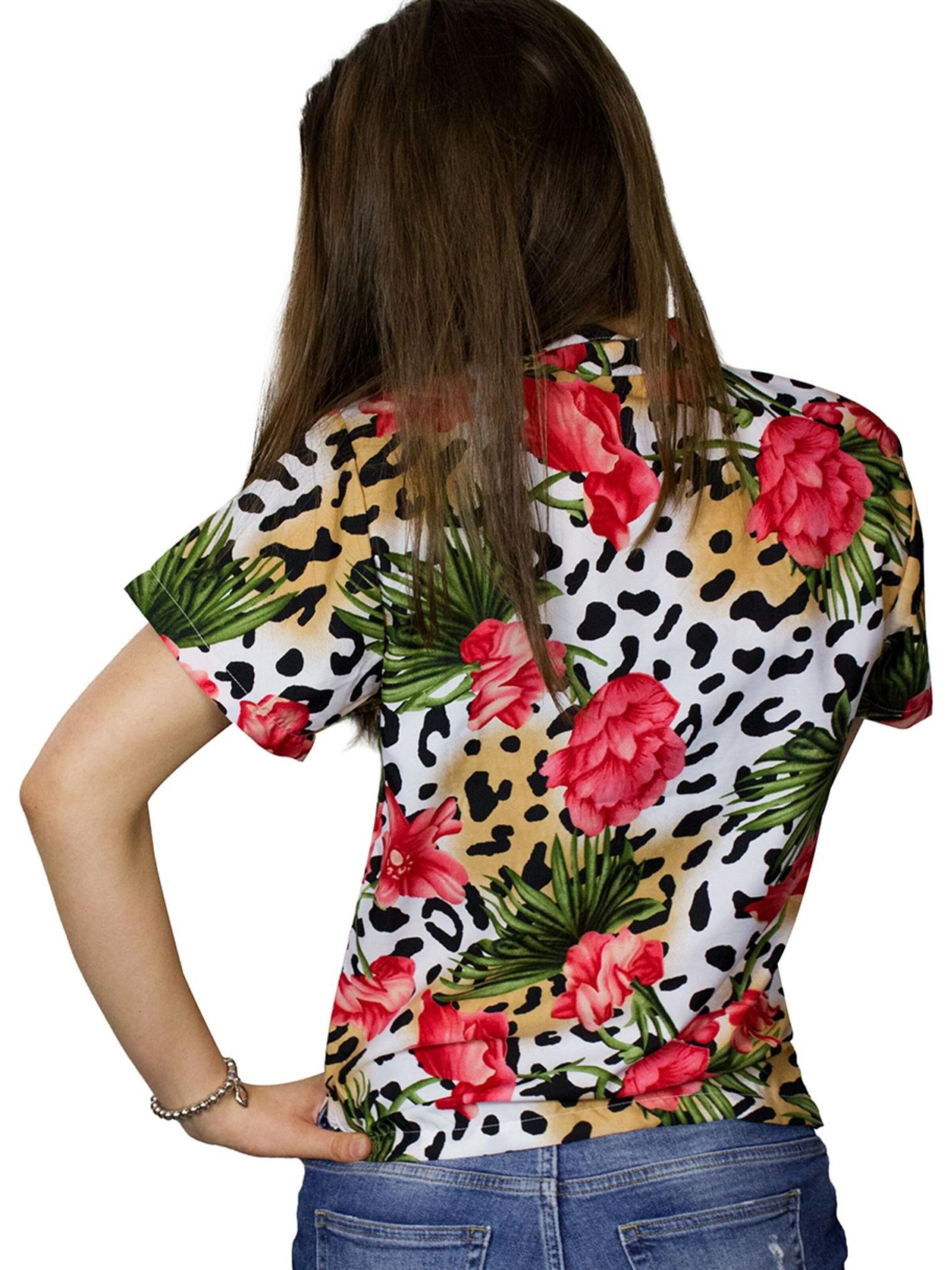 King Kameha Blouse 'Leopard Flowers' in Beige