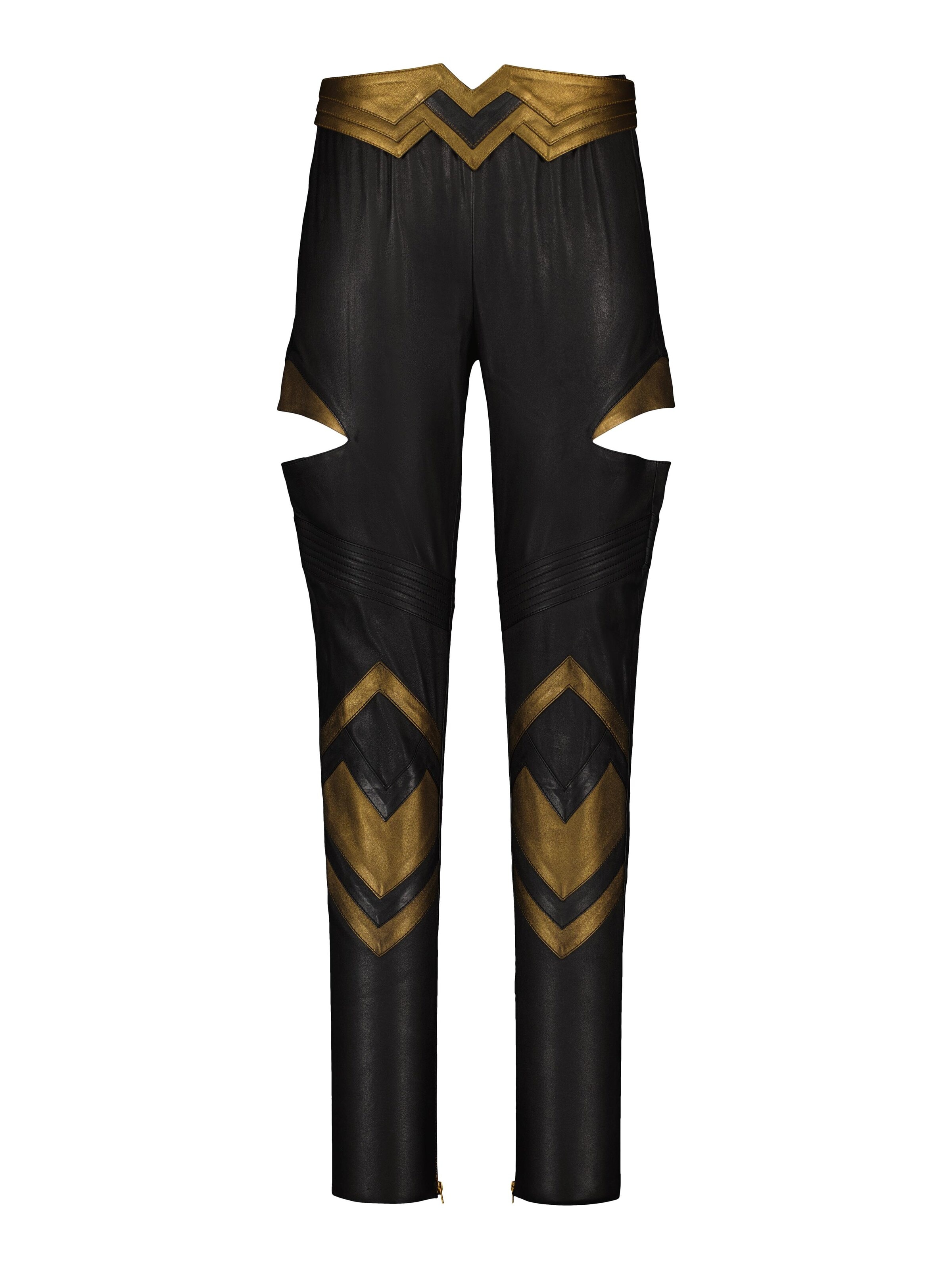 Coupe slim Pantalon folklorique 'Amazonian Gold Belt – Pantalon' Vibranyum en noir : devant