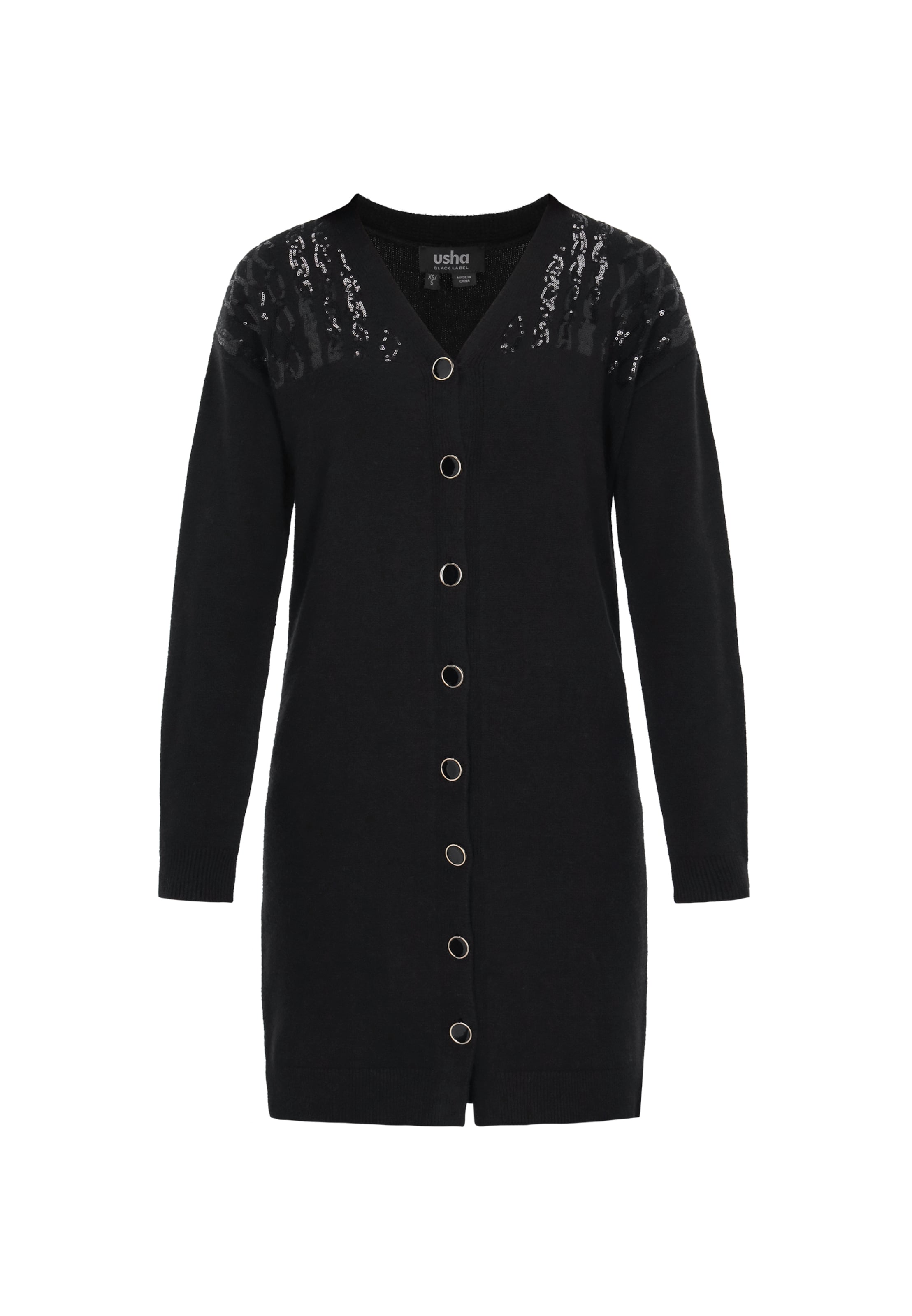 usha BLACK LABEL Gebreid vest in Zwart: voorkant