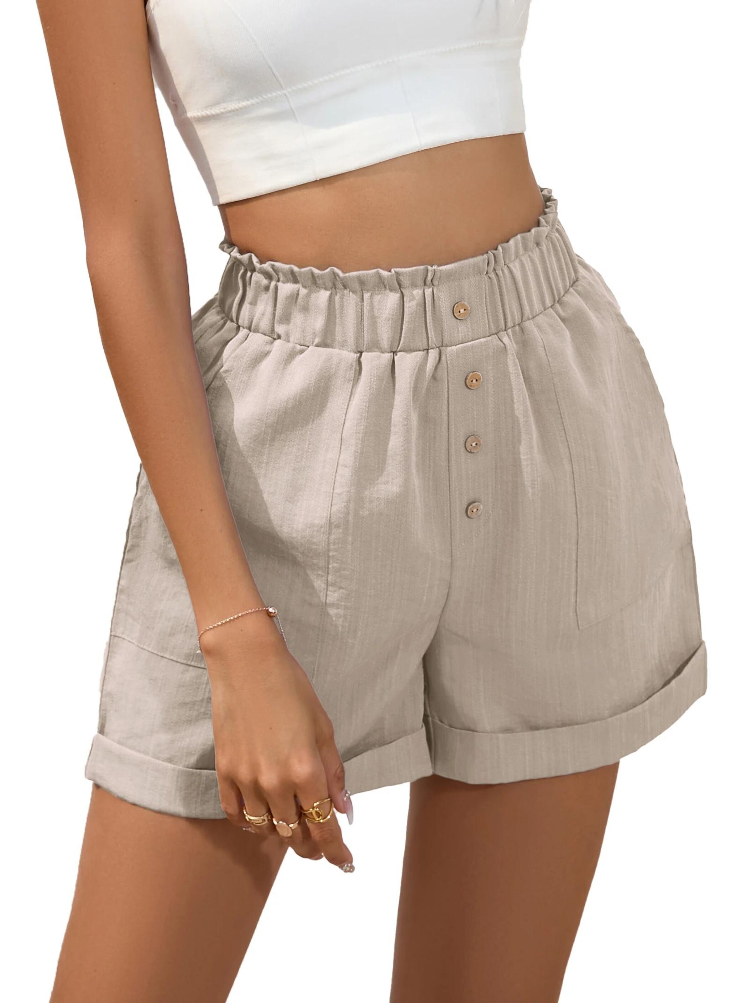 KoJooin Lużny krój Spodnie 'Damenshorts mit elastischem Bund Taschen und Knopfleiste, geeignet für den Alltag und den Sommer' w kolorze zielony