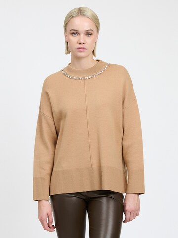 Influencer Pullover in Beige: Vorderseite