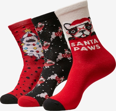 Urban Classics Chaussettes 'Pug Christmas' en beige clair / jaune / rouge / noir, Vue avec produit