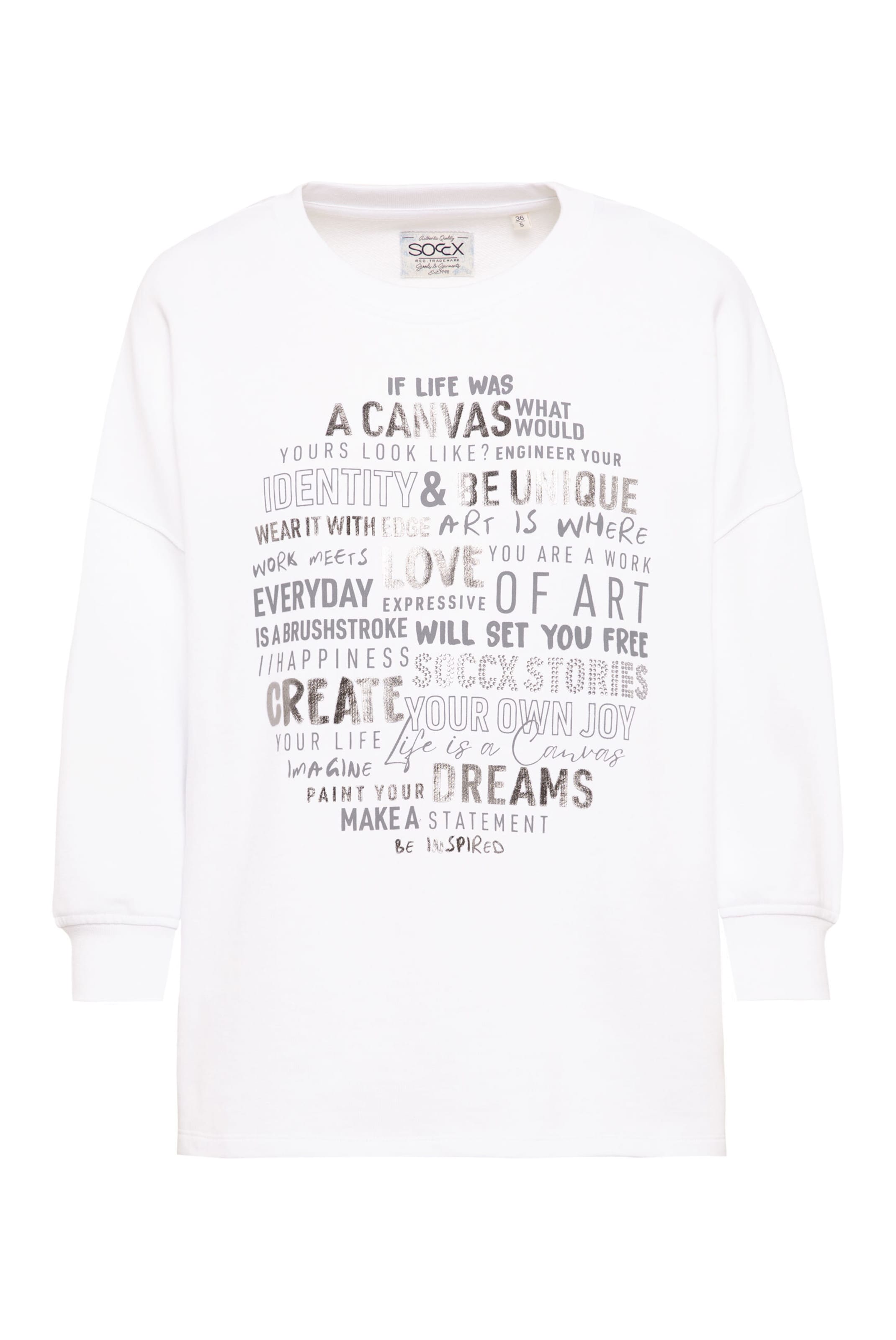 Soccx Sweatshirt mit Wording Print und 3/4-Arm in Weiß: Vorderseite