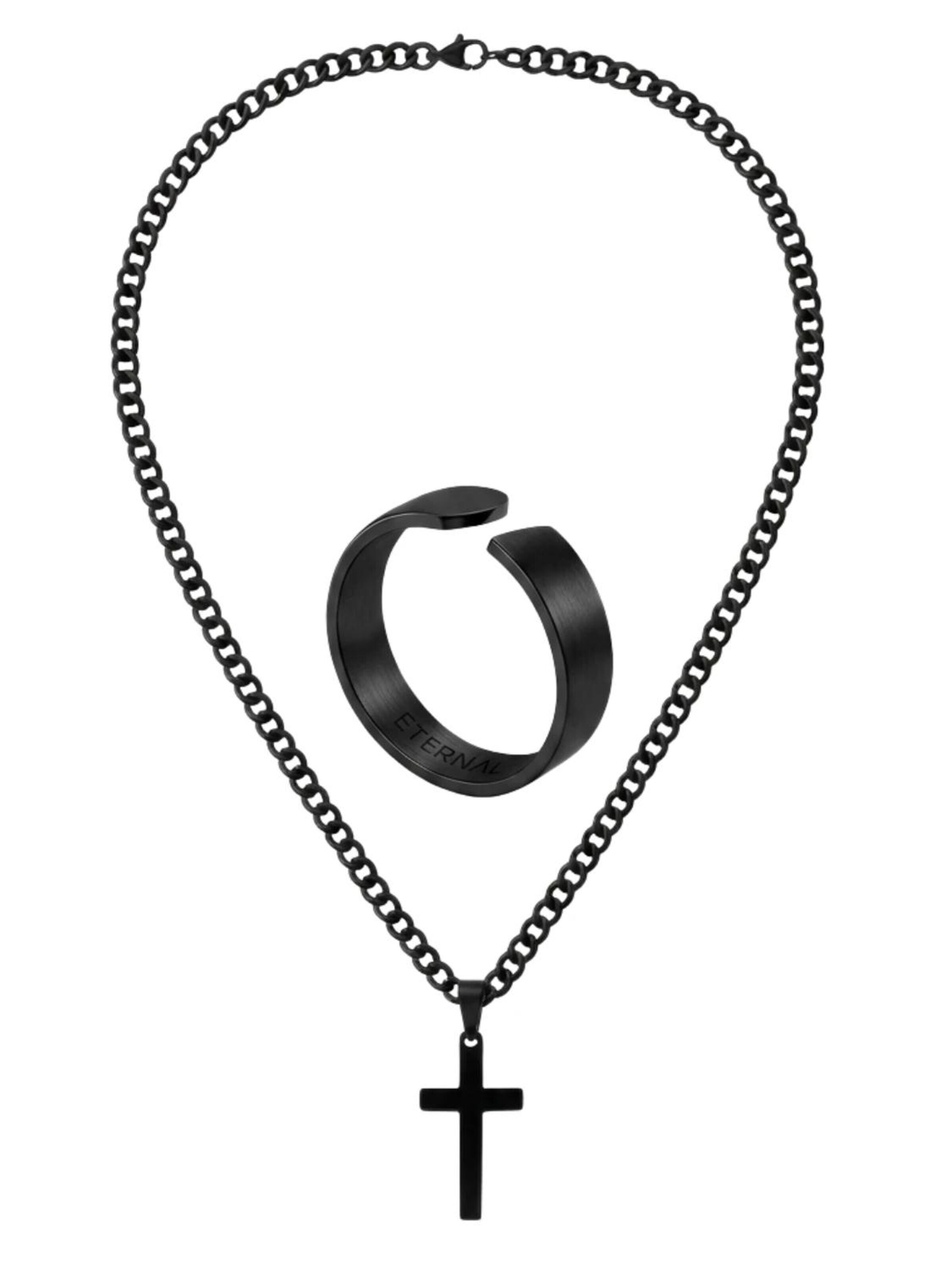 Eternal Ketting 'Kreuz Ring Set' in Zwart: voorkant
