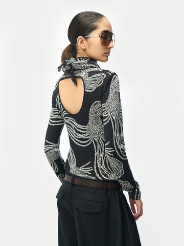 juoda GOBI Cashmere Megztinis 'Women's Rope Knot Print Cashmere Silk Sweater'