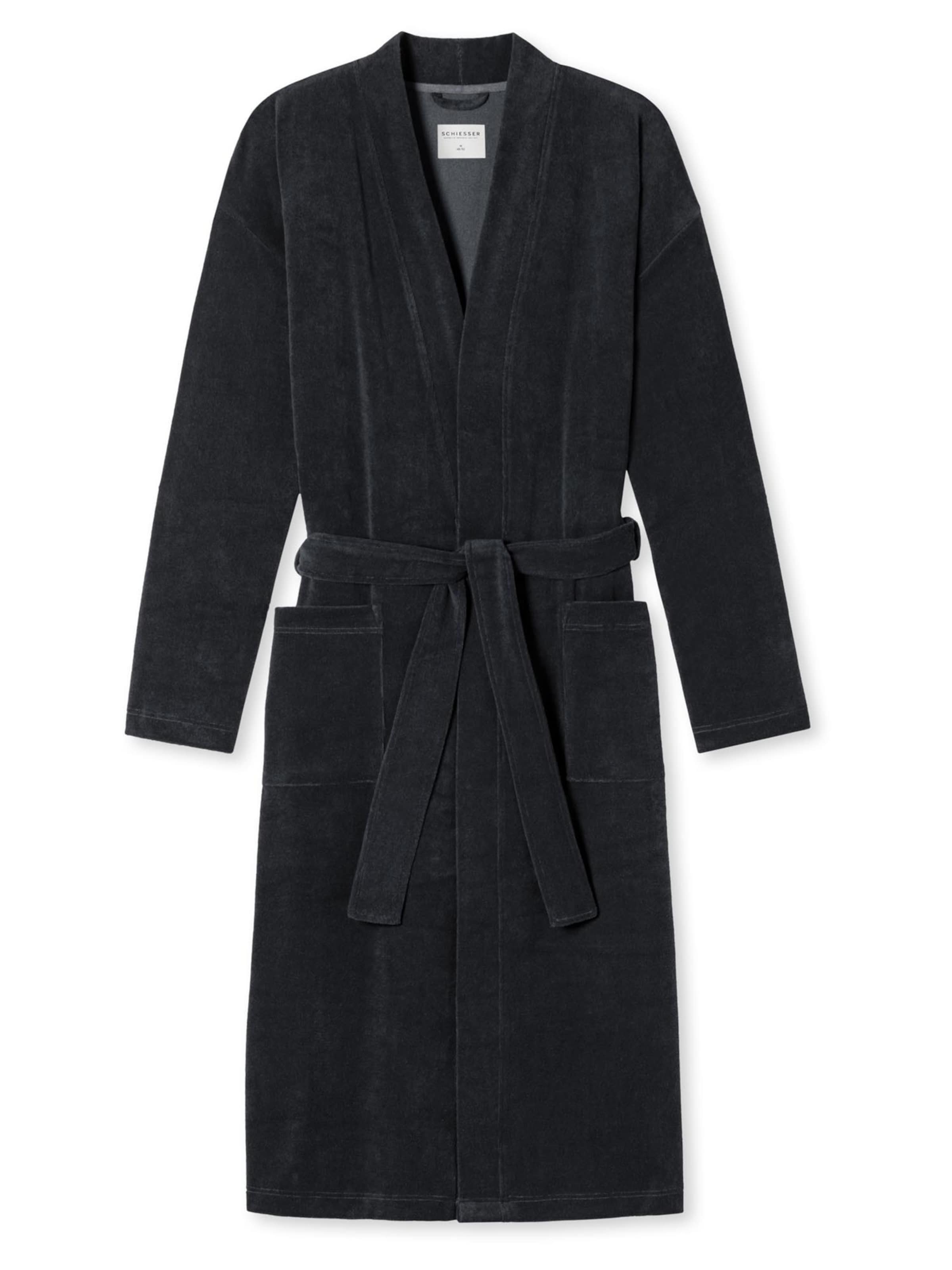 SCHIESSER Bademantel lang 'Feather Terry'‌‌‌‌‌‌‌ in Grau: Vorderseite