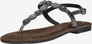 LAZAMANI T-Bar Sandals in Black: front