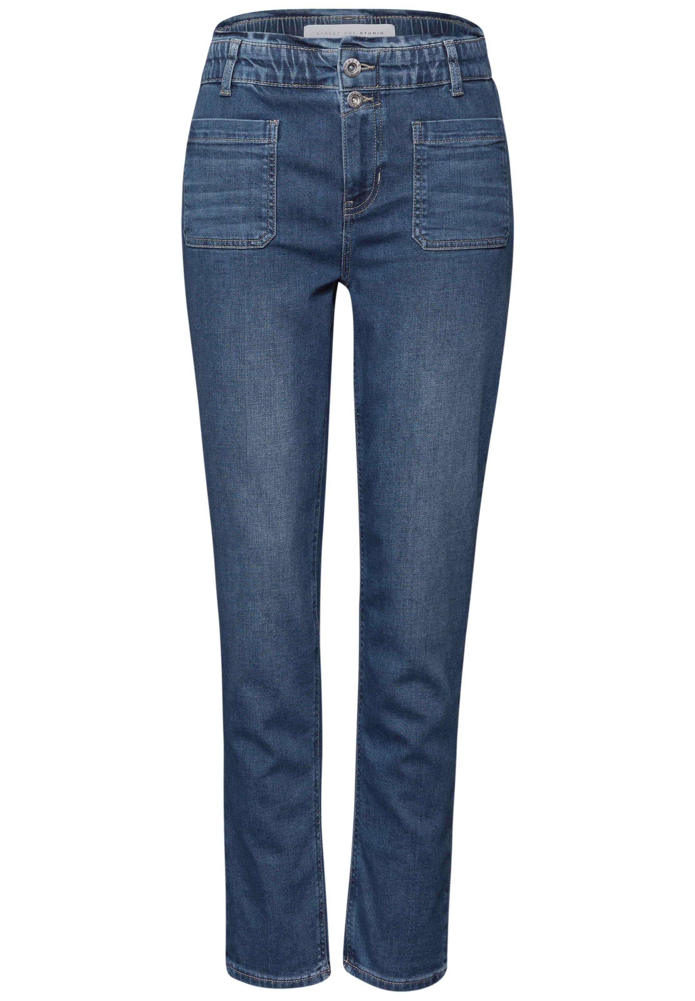 STREET ONE Tapered Jeans 'Paperbag' in Blau: Vorderseite